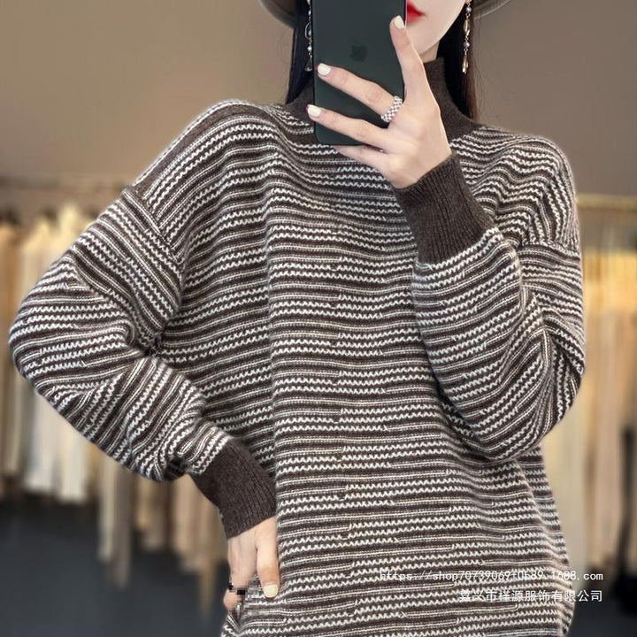 Damen Strickpullover mit modernem Streifenmuster und bequemen Daumenlöchern Drune