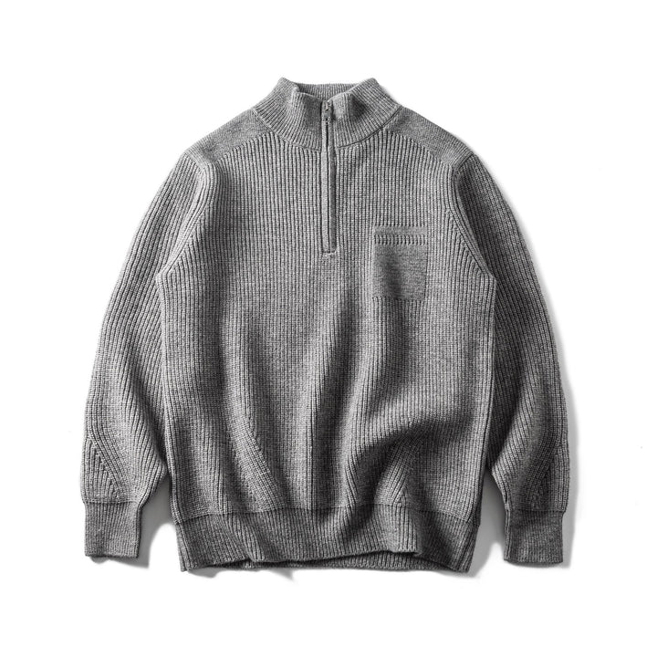 Herren Grobstrick Half‑Zip Pullover mit Stehkragen und Brusttasche Drune