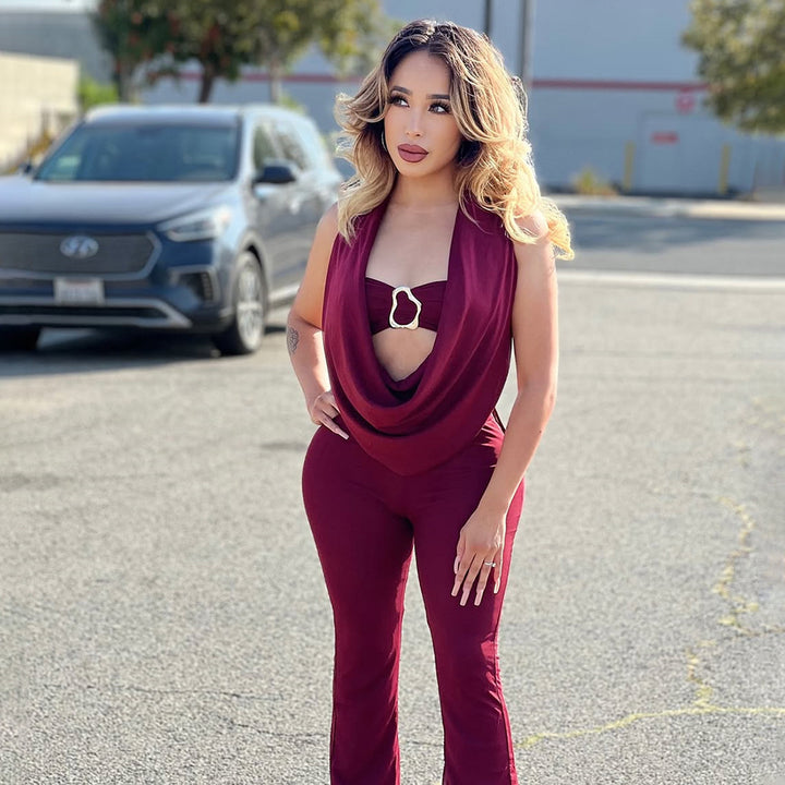 Damen Eleganter und figurbetonter Jumpsuit mit einzigartigem Ausschnitt Drune