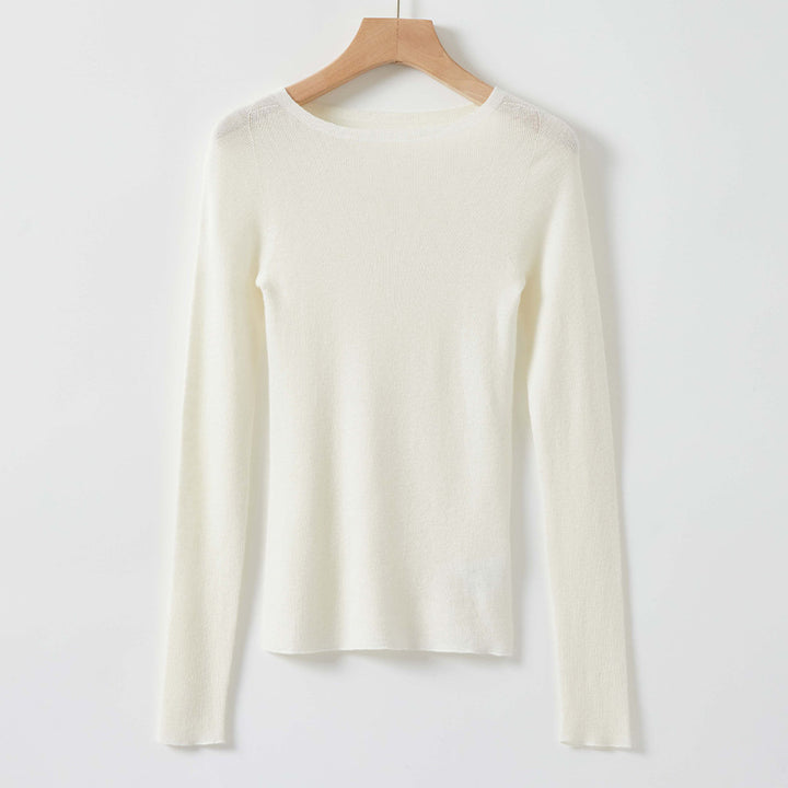 Damen Feiner Langarm-Feinstrickpullover mit U-Boot-Ausschnitt und figurbetonter Passform Drune