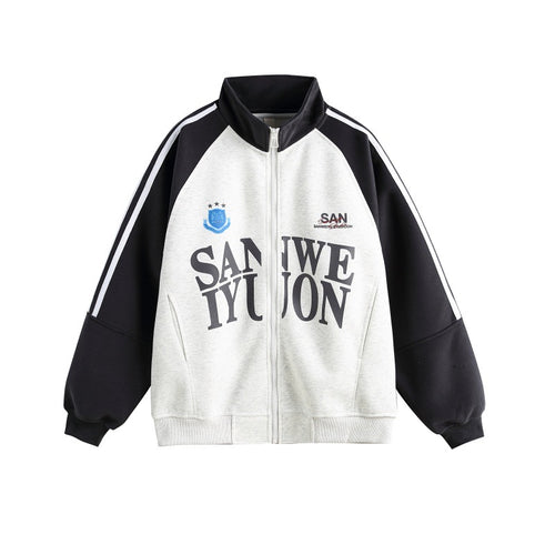 Unisex Oversize College-Trackjacke mit Stehkragen und Raglanärmeln Drune