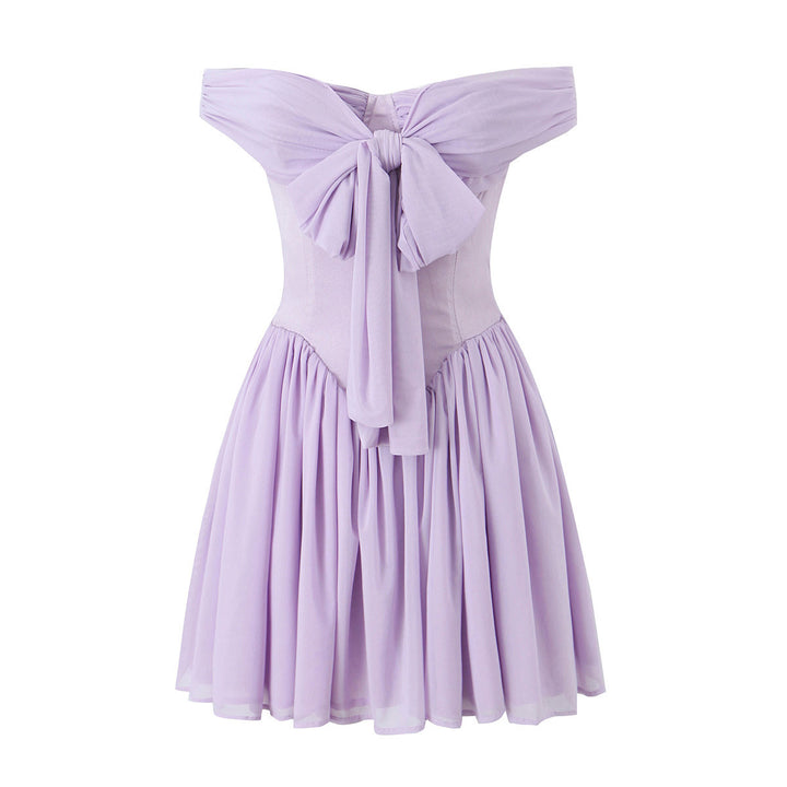 Damen Off-Shoulder Cocktailkleid mit dekorativem Haarschmuck Drune