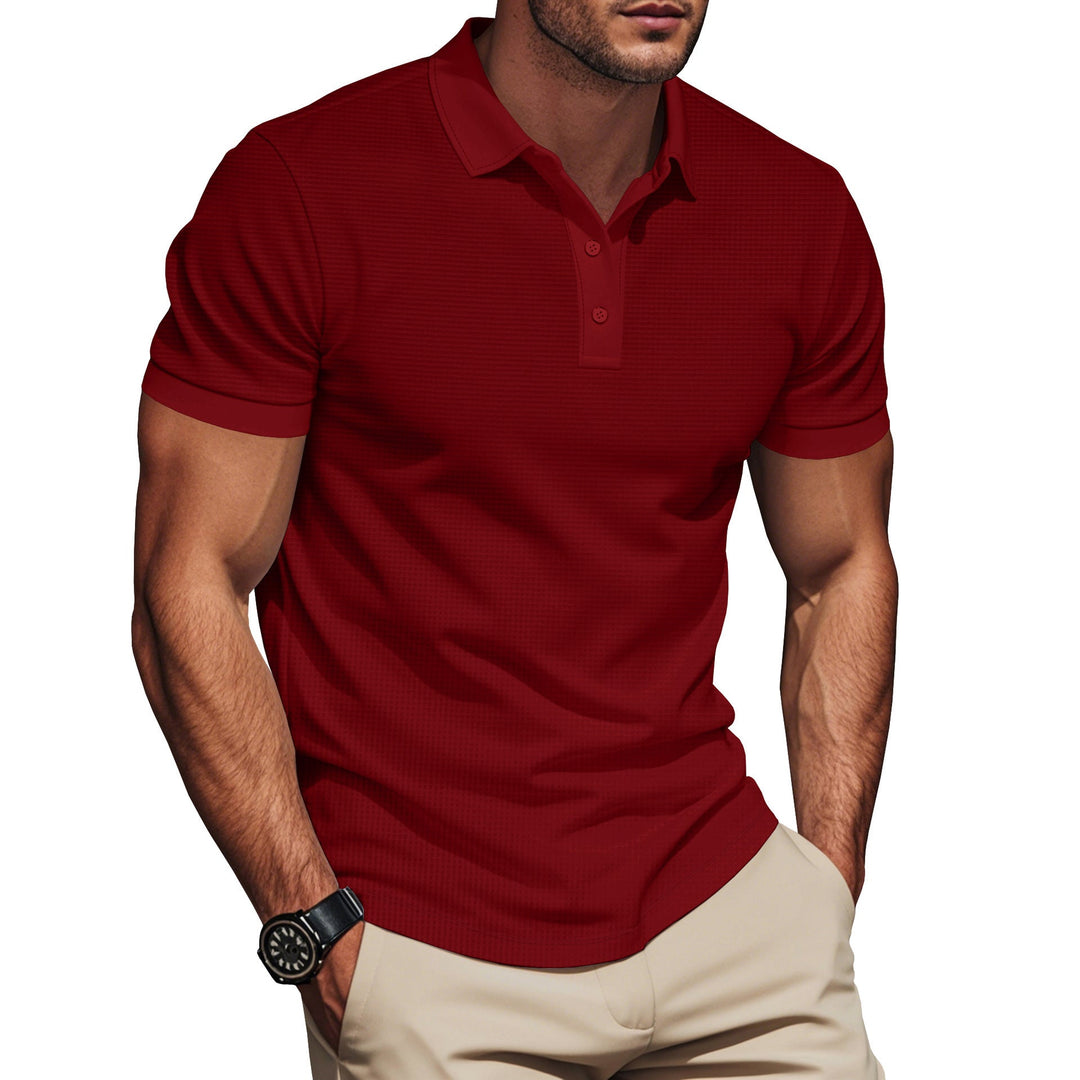 Herren nan elegantes Struktur-Poloshirt mit Kentkragen, kurzer Knopfleiste und atmungsaktivem Stretchjersey Drune