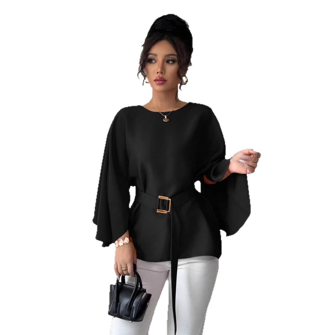 Damen Elegante Chiffon-Tunika mit Cape-Ärmeln und Taillengürtel Drune