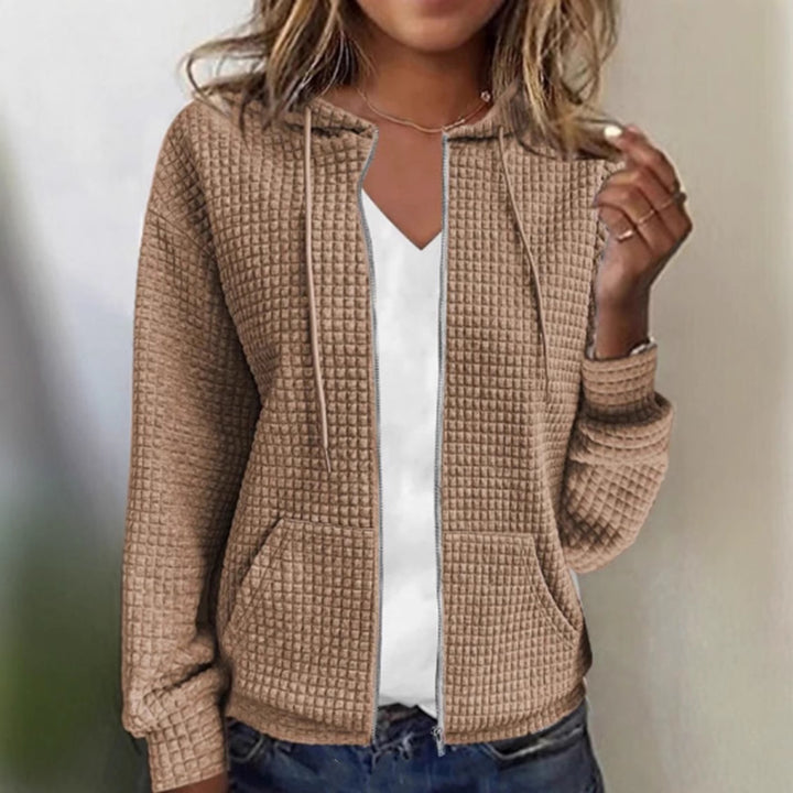 Damen nan gesteppte Kapuzenjacke mit Waffelstruktur, durchgehendem Reißverschluss und Kängurutaschen Drune
