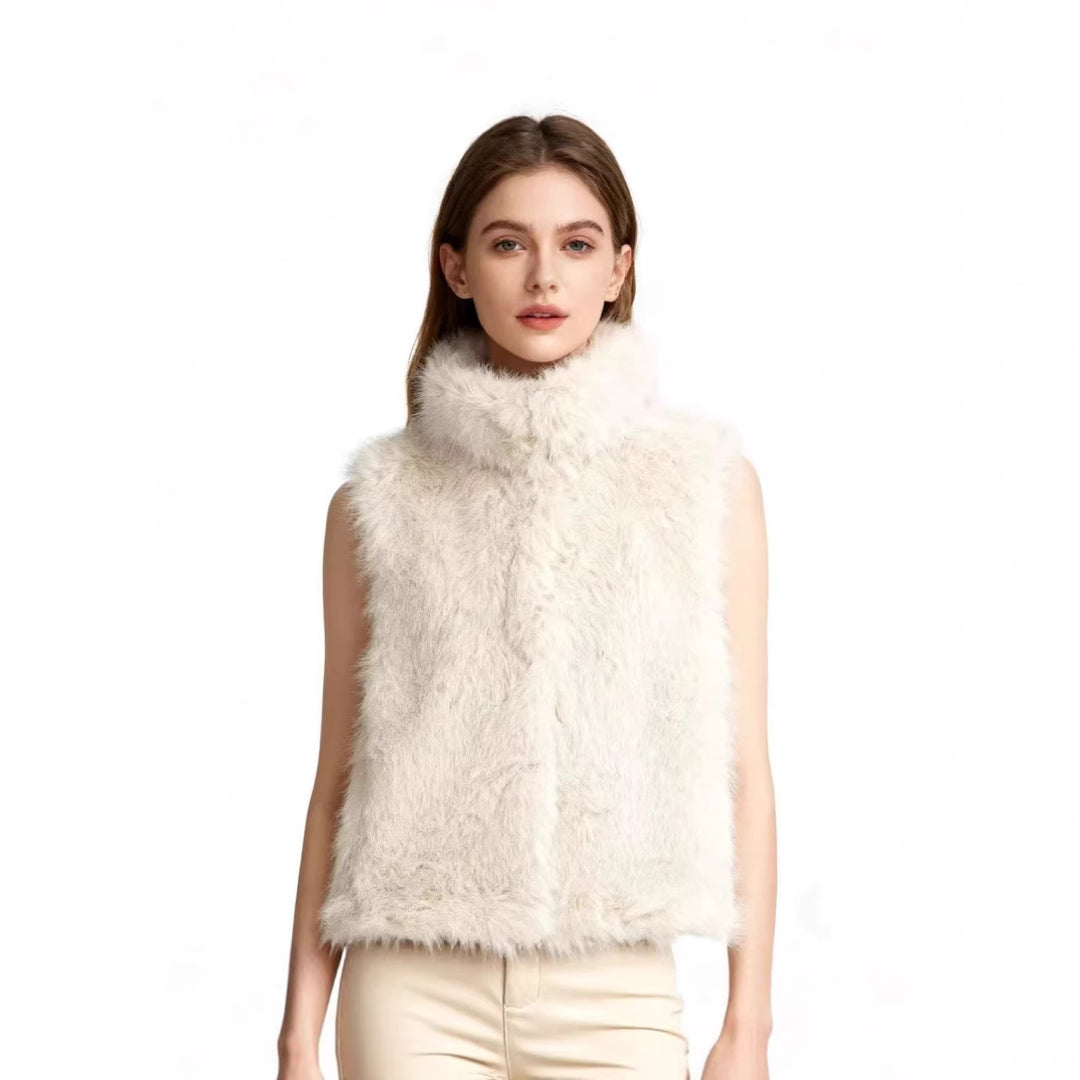 Damen Ärmellose Teddy‑Plüschweste mit hohem Stehkragen und dichtem Hochflor Drune