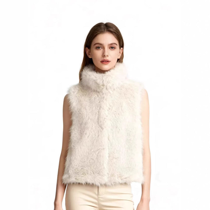 Damen Ärmellose Teddy‑Plüschweste mit hohem Stehkragen und dichtem Hochflor Drune