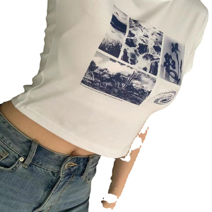 Damen Cropped T-Shirt mit kreativem Grafikdesign Drune