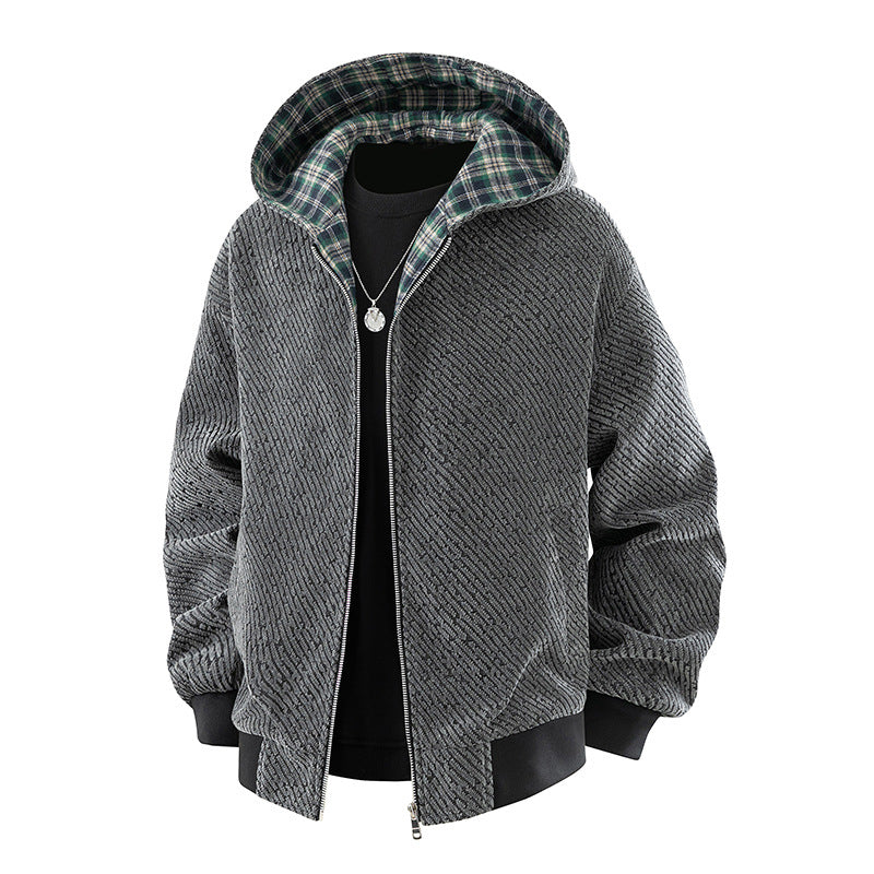 Herren Modische Bomberjacke mit kariertem Innenfutter