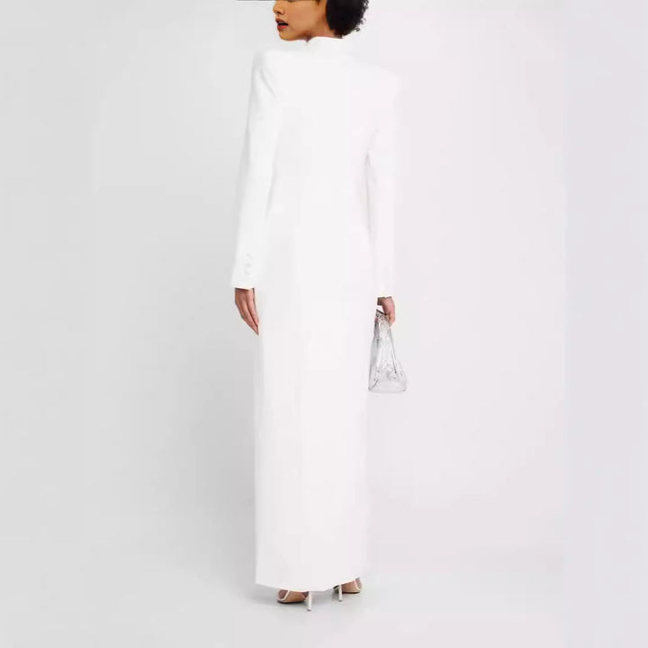 Damen Blazerkleid Maxikleid mit Doppelreiher, taillierter Silhouette und hohem Frontschlitz Drune