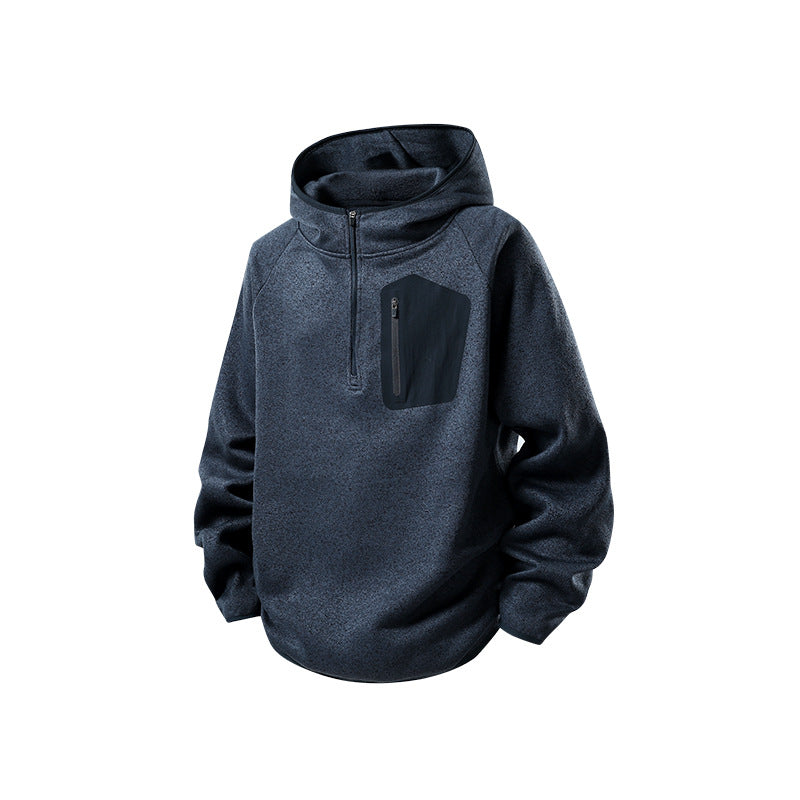 Damen Fleece-Halbzip Kapuzenpullover mit Brust-Zip-Tasche und relaxed Oversize-Schnitt Drune
