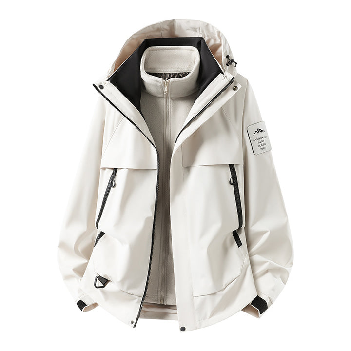 Herren modulare wasserdichte Outdoorjacke mit herausnehmbarer Fleece-Innenjacke, Kapuze und Reißverschlusstaschen Drune