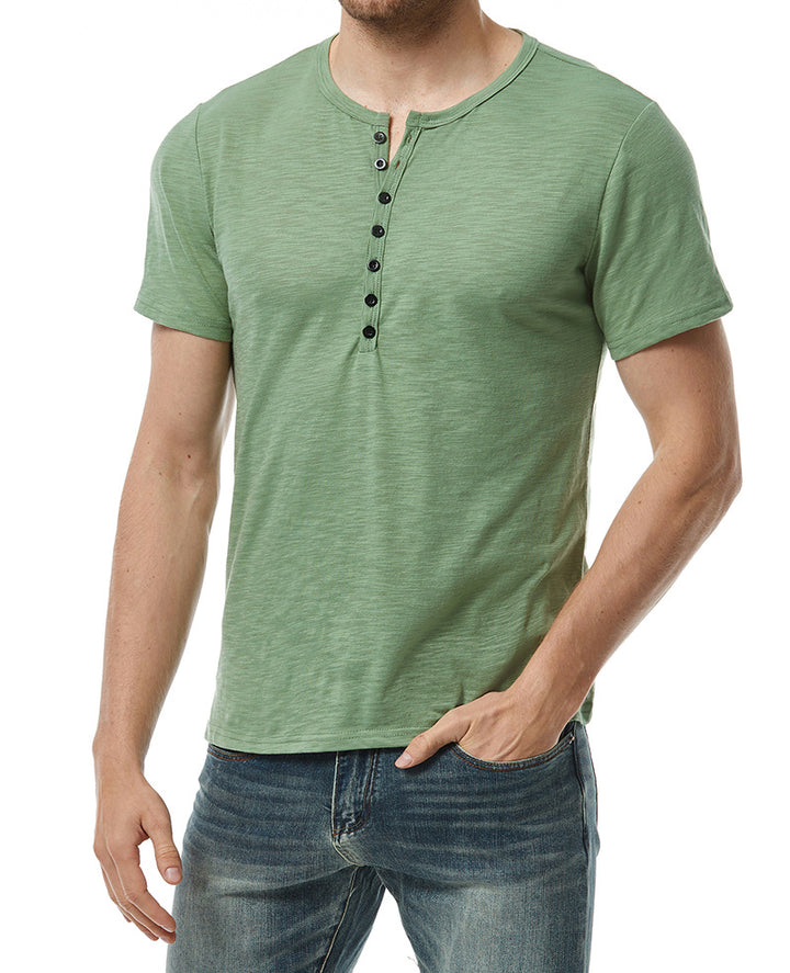 Herren Kurzarm Knopf-Bei Henley Shirt Drune
