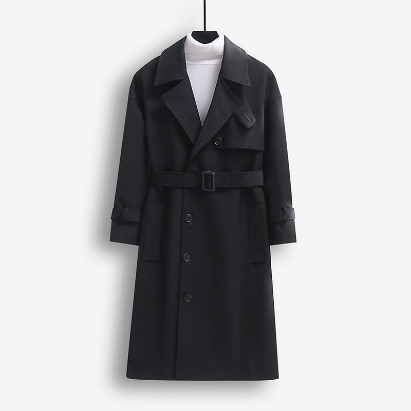 Herren Trenchcoat im modernen Wollmix mit Taillengürtel, Schalkragen und aufgesetzten Taschen Drune
