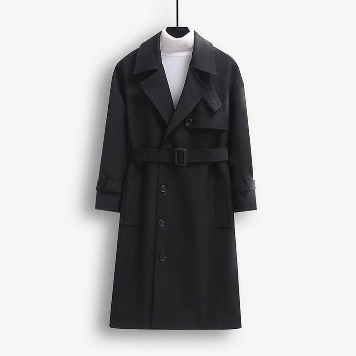 Herren Trenchcoat im modernen Wollmix mit Taillengürtel, Schalkragen und aufgesetzten Taschen Drune