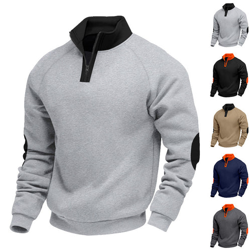 Herren nan Halbzip-Fleecepullover mit Stehkragen Raglanärmeln und Ellenbogenpatches Drune