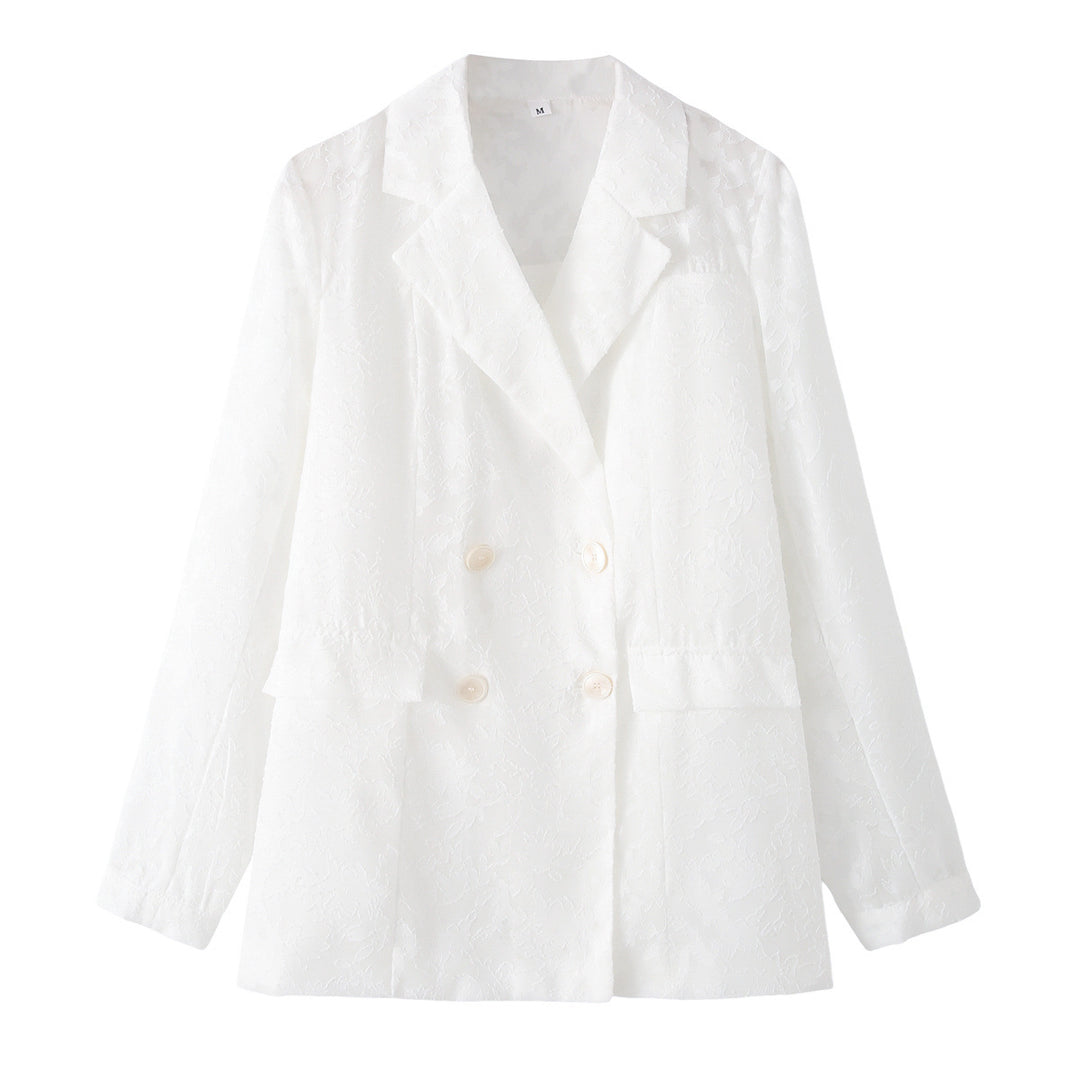 Damen nan taillierter Doppelreiher-Blazer mit floralem Jacquard und aufgesetzten Taschen Drune