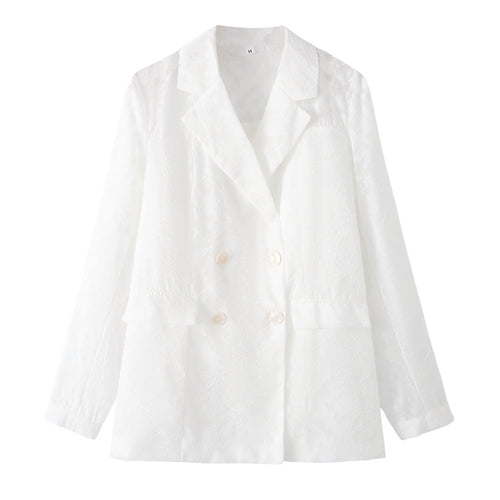Damen nan taillierter Doppelreiher-Blazer mit floralem Jacquard und aufgesetzten Taschen Drune