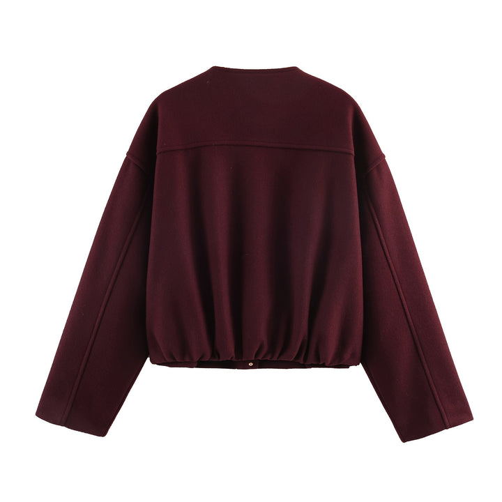 Damen Kurze Boxy-Wollmix-Jacke mit Rundhalsausschnitt und Zierknopfleiste Drune