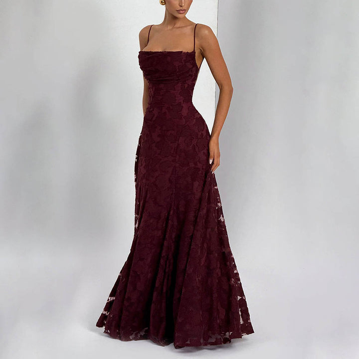Damen Maxikleid mit floralem Spitzenmuster und schwingendem Rock Drune