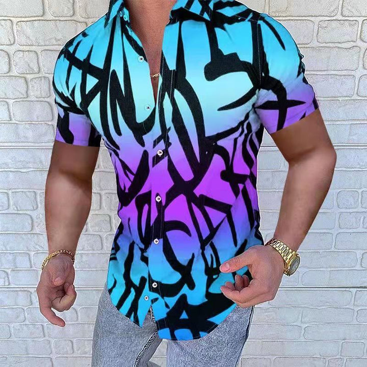 Herren Kurzarmhemd mit einzigartigem Graffiti-Design und modernem Schnitt Drune
