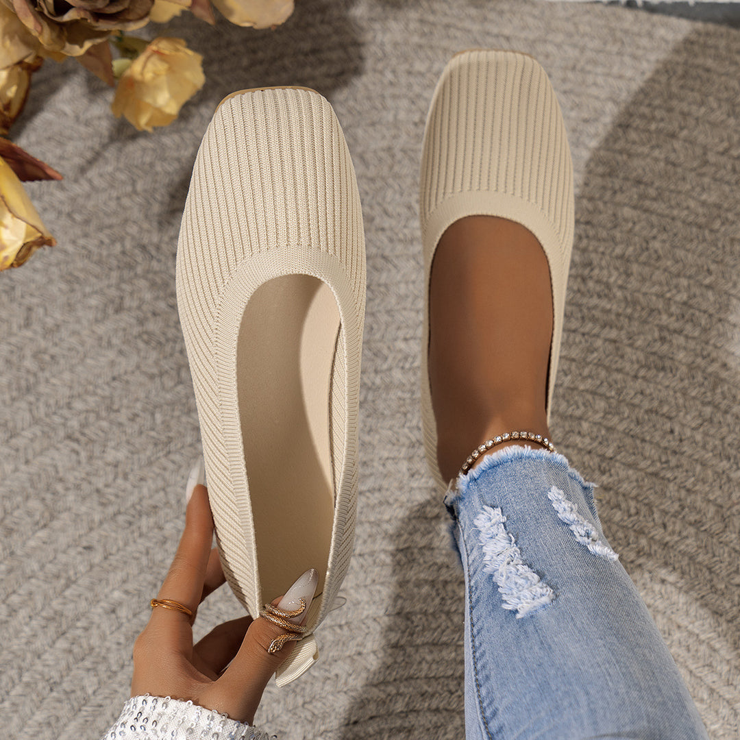 Damen Atmungsaktive Strick‑Ballerinas mit quadratischer Spitze Drune