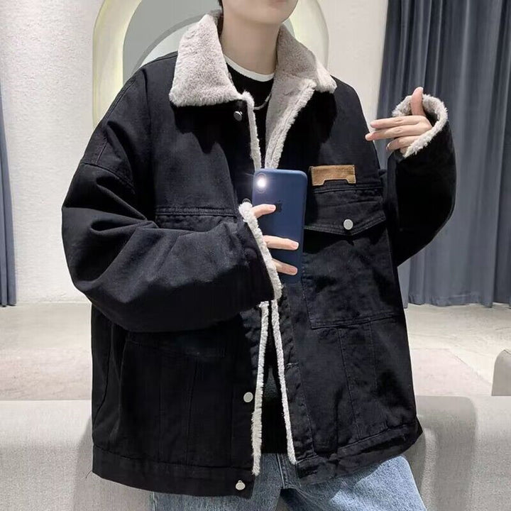 Herren Lässige und warme Jeansjacke mit Futter Drune