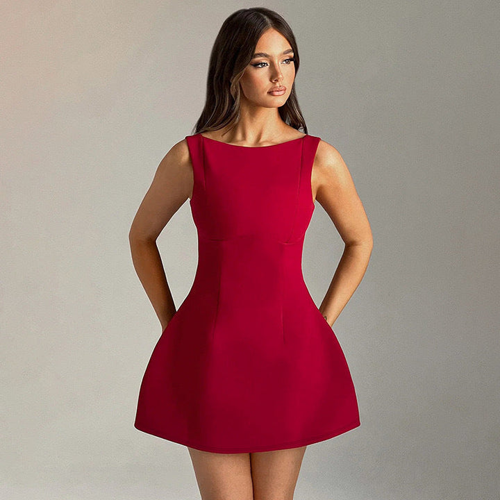 Damen Minikleid mit figurbetontem Schnitt und schwingendem Rock Drune