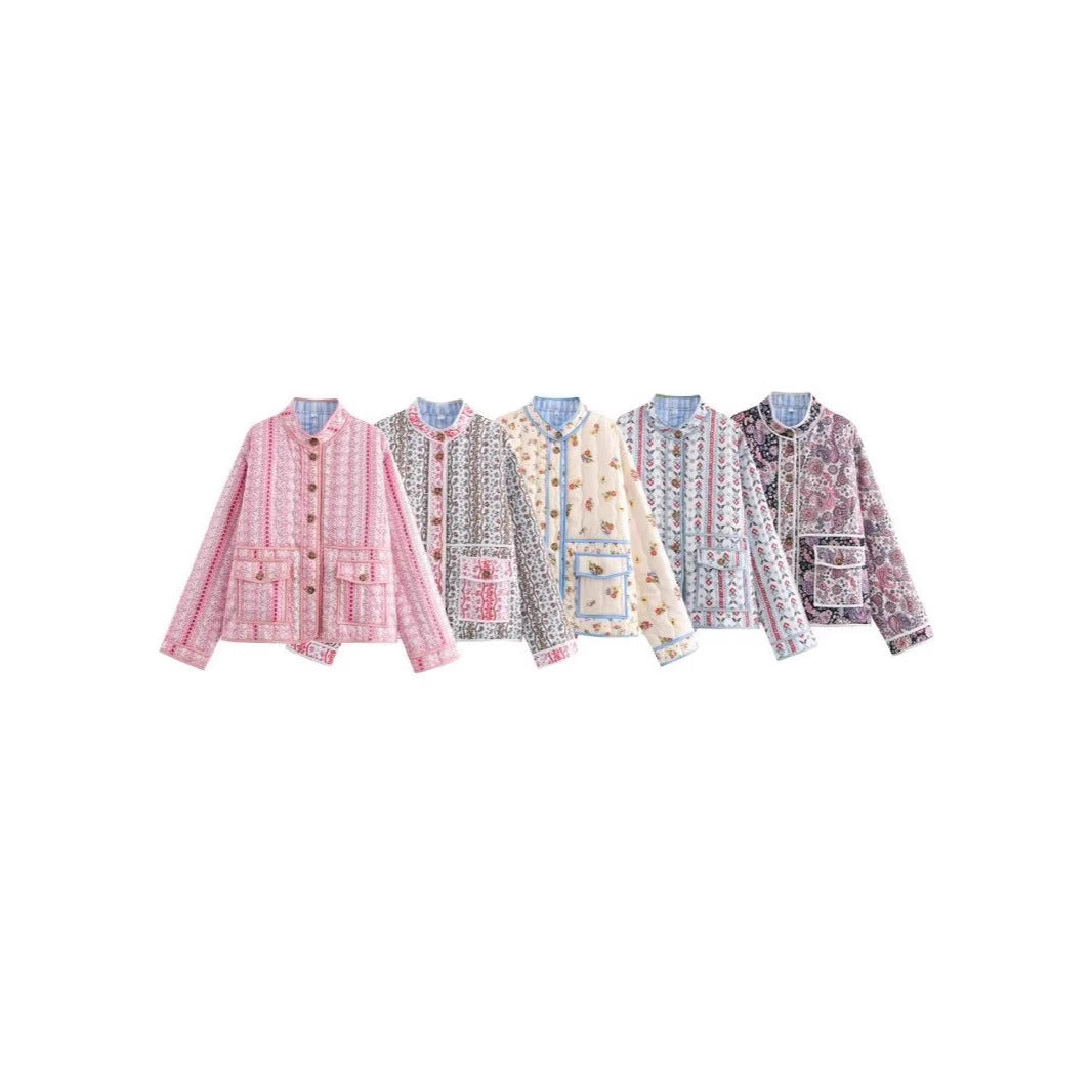 Damen Steppjacke mit floralen Mustern und praktischen Taschen Drune