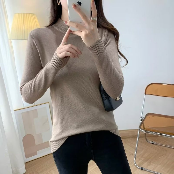 Damen Feiner Langarm-Feinstrickpullover mit schmalem Stehkragen und gerippten Bündchen Drune