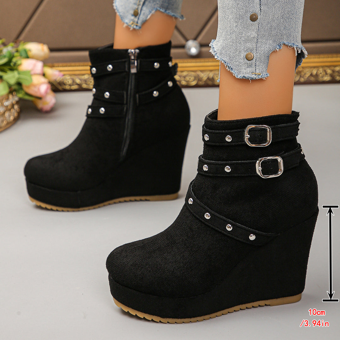 Damen Wedge-Stiefeletten mit Schnallen- und Glitzer-Details Drune