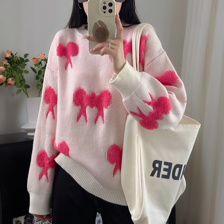 Damen Gemusterter Pullover mit stylischem Tiermotiv und lässigem Schnitt Drune