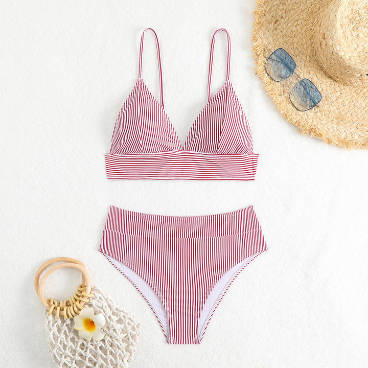 Damen Hochgeschnittener Bikini mit feinen Streifen Drune