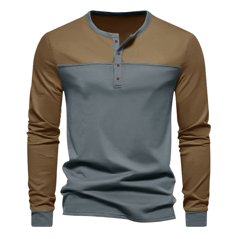 Herren nan langärmeliges Henleyshirt mit Kontrastpasse kurzer Knopfleiste und gerippten Bündchen Drune