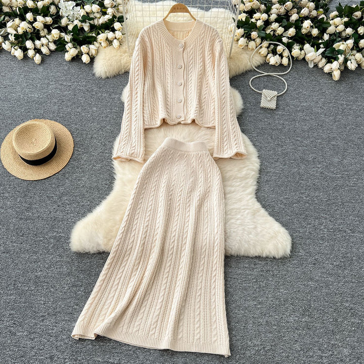 Damen Strickensemble mit Zopfstruktur Drune