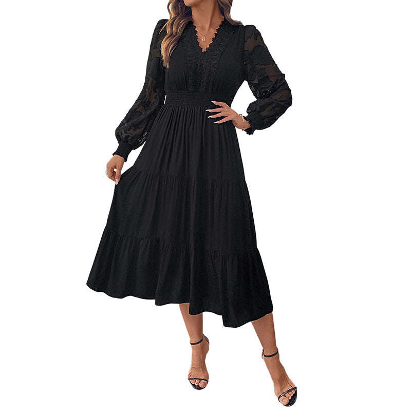 Damen Elegantes Maxikleid mit Spitzenärmeln Drune