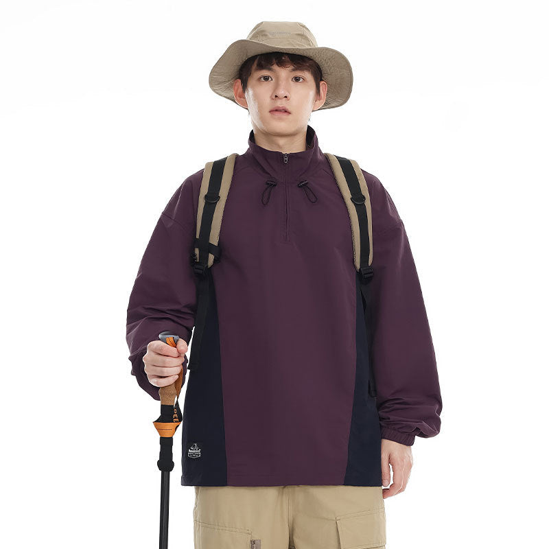 Herren leichter Nylon-Anorak mit Halbreißverschluss, Kordelzugsaum und Raglanärmeln Drune