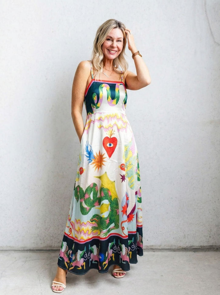 Damen Maxi-Kleid mit aufregendem Grafikdruck und verspieltem Design Drune