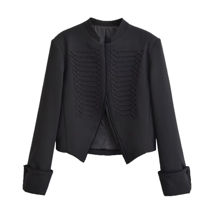 Damen Cropped Blazer im Husarenstil mit geflochtenen Zierkordeln Drune