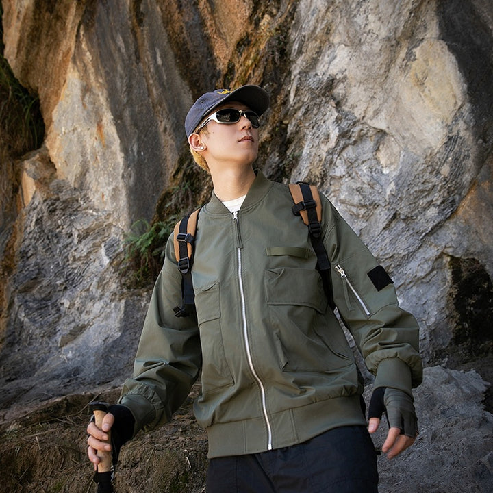 Damen Oversize Multifunktionale Field-Bomberjacke mit Cargo-Taschen & gerippten Bündchen Drune