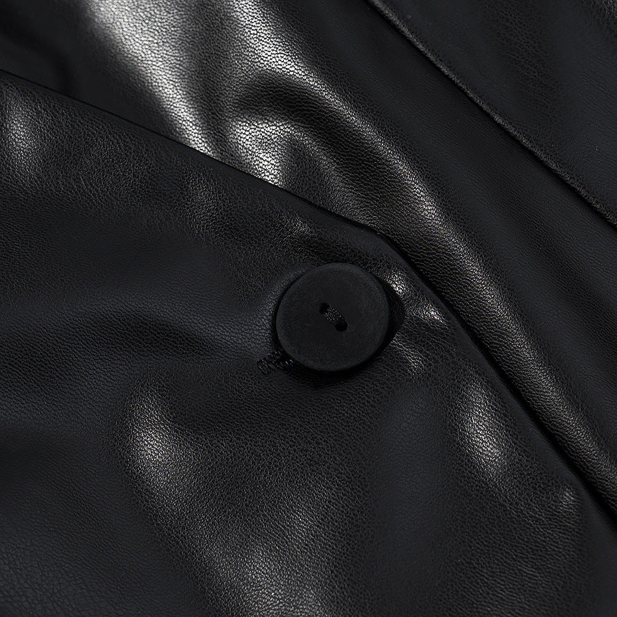 Damen elegante Longblazer aus hochwertigem Kunstleder Drune