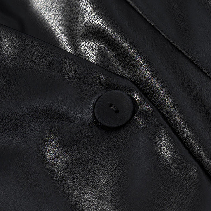 Damen elegante Longblazer aus hochwertigem Kunstleder Drune