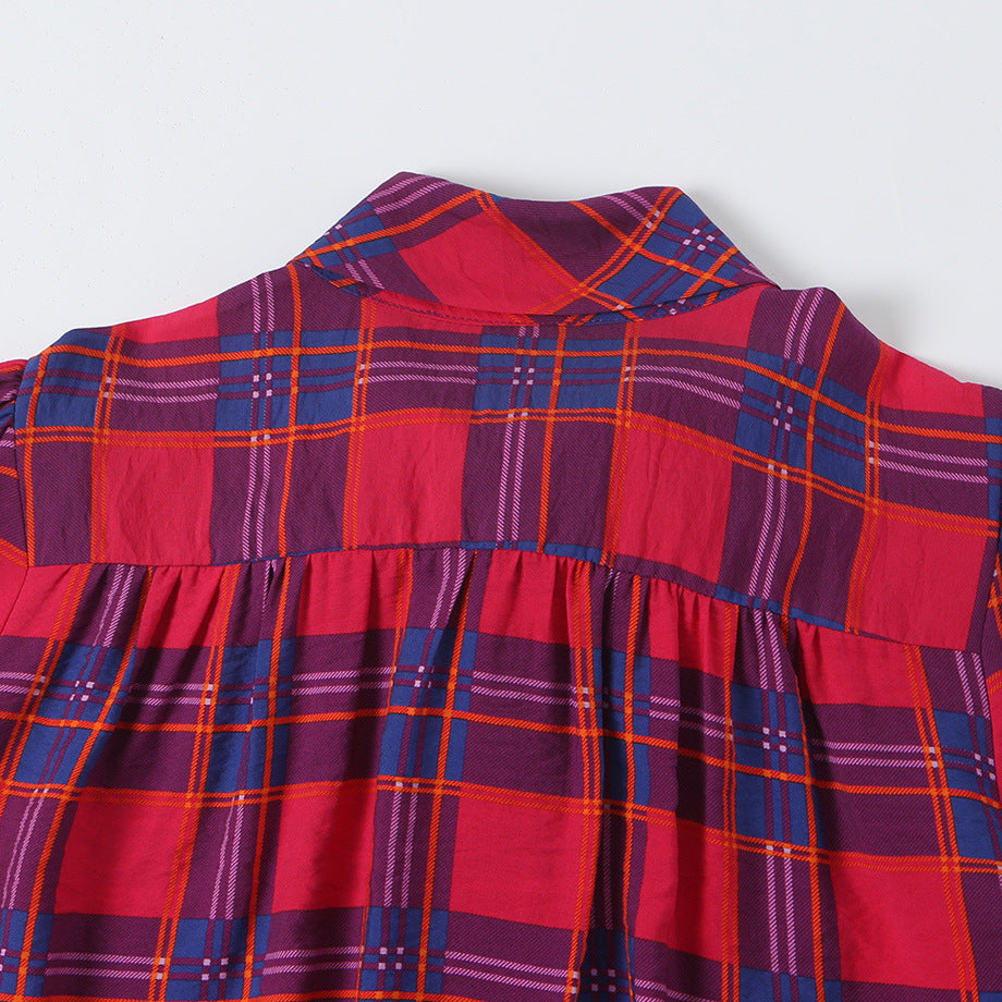 Damen Schluppenbluse mit Karo-Muster, Volumenärmeln und breiten Manschetten Drune