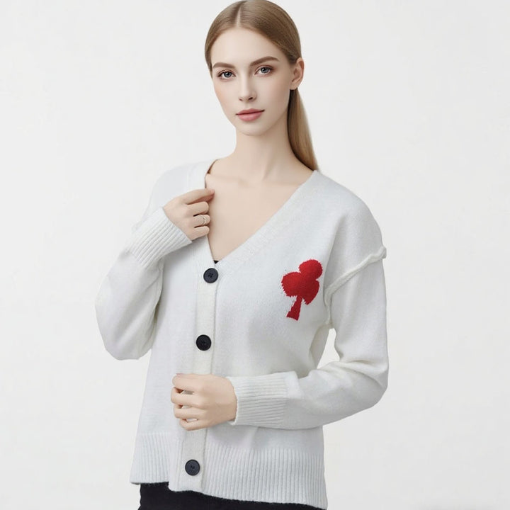 Damen Strickjacke mit Herzstickerei und weichem Material Drune