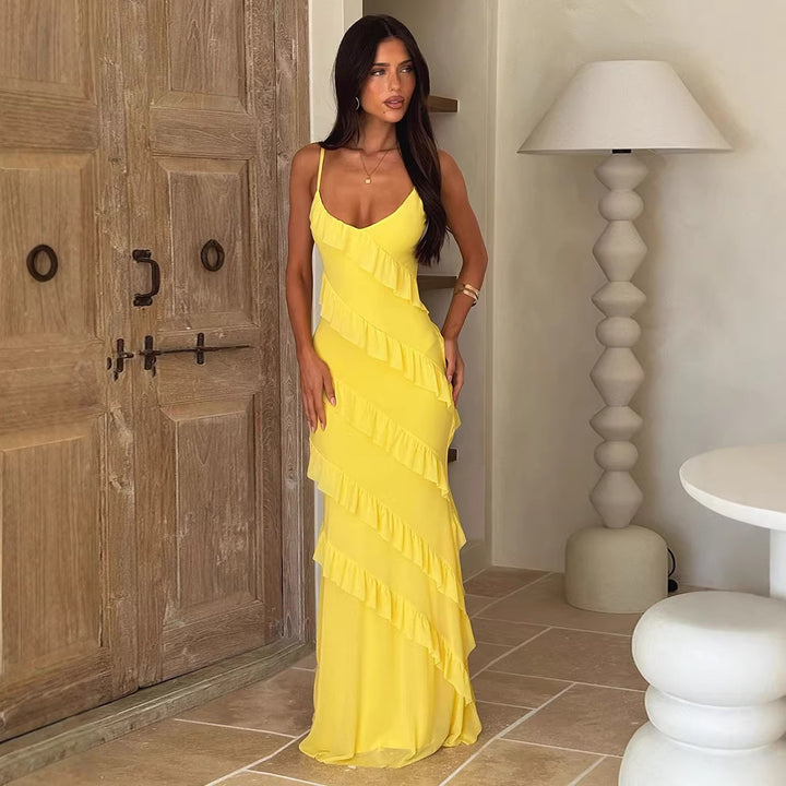 Damen Maxikleid mit Rüschendesign und schmeichelndem Schnitt Drune