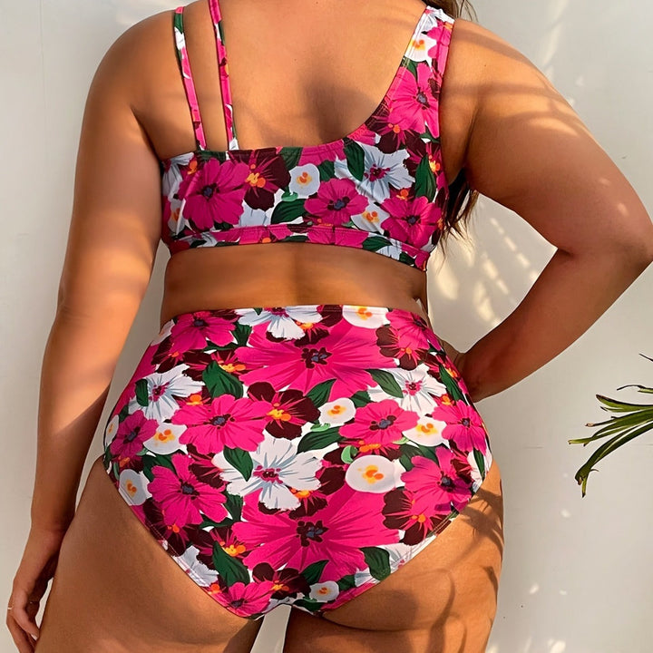 Damen nan Bikini-Set große Größen mit geformtem BH, V-Ausschnitt und hochgeschnittenem Taillenslip Drune