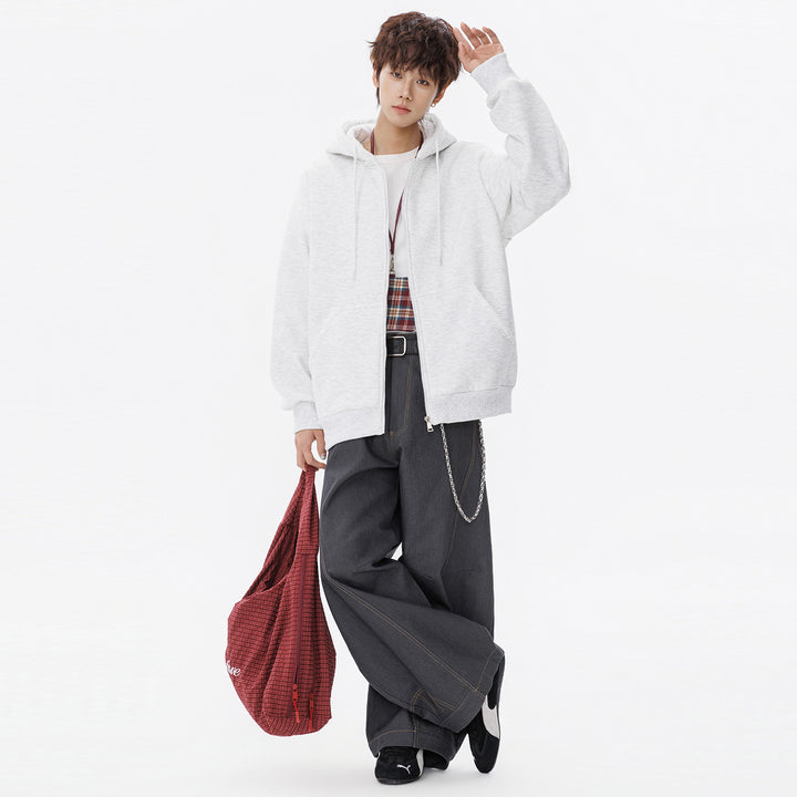 Unisex Oversize Kapuzen-Sweatjacke mit durchgehendem Reißverschluss, Kängurutaschen und gerippten Bündchen Drune
