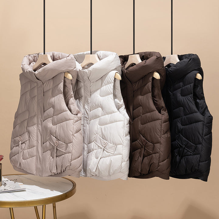 Damen Modische Steppweste mit Kapuze und eleganten Strickärmel Drune