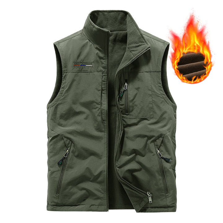 Herren nan wattierte Thermo-Outdoorweste mit weichem Fleece-Futter, hoher Stehkragen und mehreren Reißverschlusstaschen Drune
