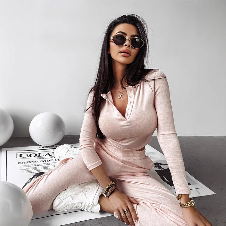 Damen Bequemes Lounge-Set mit Knopfleiste Drune